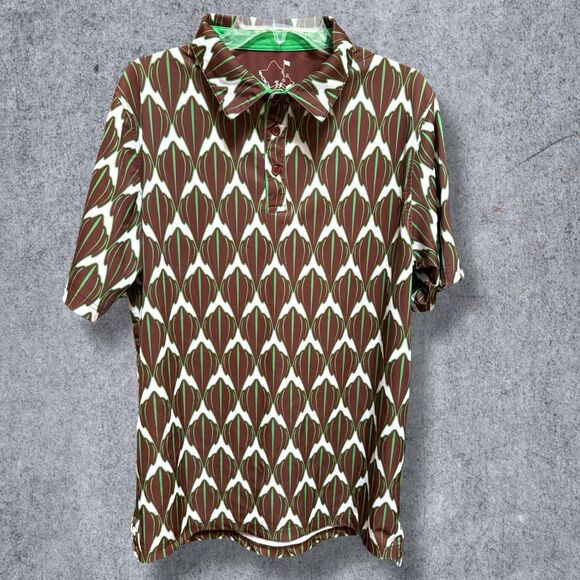 Oahu Golf Apparel OGA Men's Polo Shark Skin Green/Brown Medium - Picture 1 of 5